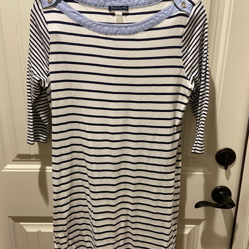 Tommy Hilfiger Blue and White Raglan Sheath Dress